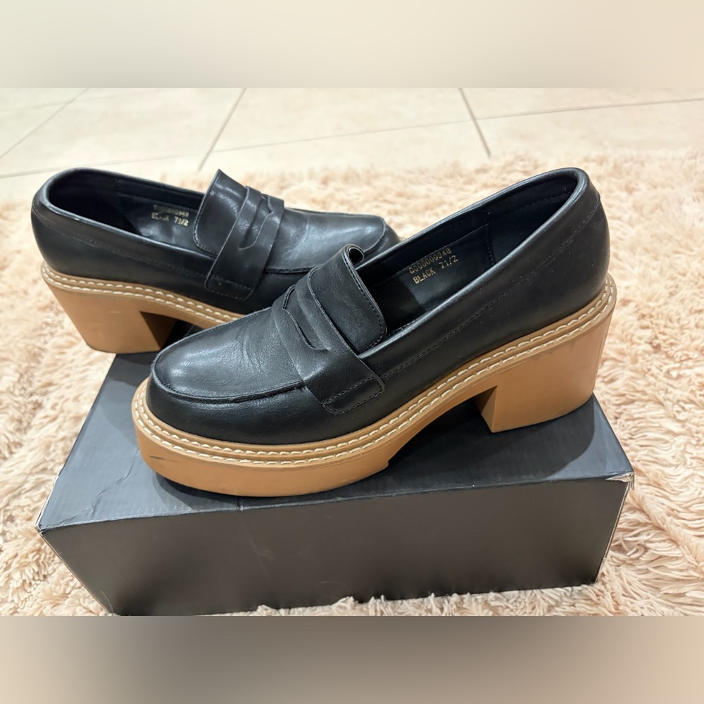 Women’s Black Leather Platform Loafers